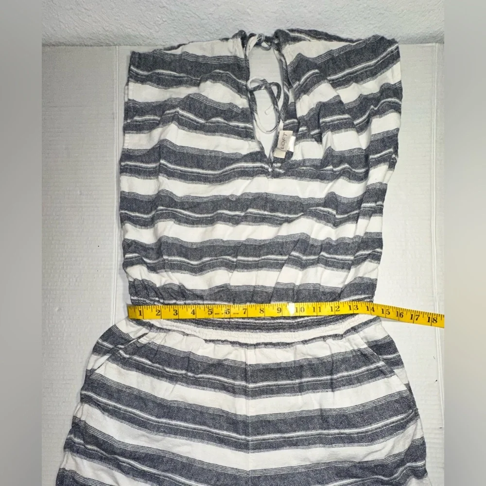 Ann Taylor Loft Romper‎ Jumpsuit Women Sz M Blue White LinenBoho Girlcore Beach